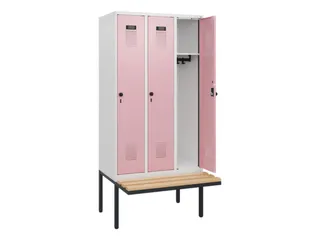locker met bank,HxBxD 1950x900x815mm,3vak,vak B 300mm,draaigrendel - 1