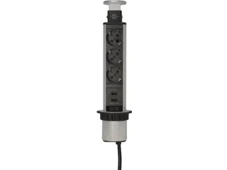 Stekkerdoos Brennenstuhl toren 3-voudig incl. 2 USB 2m zwart zilver - 1