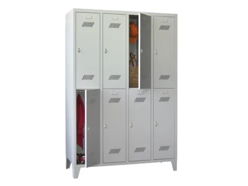 Garderobekast HxBxD 1850x1230x500mm 4x2 Vakken Klink Poten Ral7035