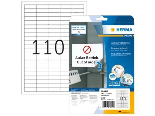 HERMA 4210 Verwijderbare etiketten A4 38,1x12,7mm Wit 2750 stuks