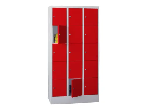 lockerkast,HxBxD 1850x900x500mm,3x5vakken,RAL7035,front RAL3000