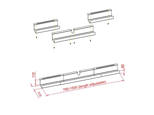 Kabelgoot verstelbaar 790 - 1500 mm zwart