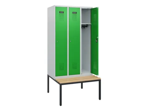 locker met bank,HxBxD 1950x900x815mm,3vak,vak B 300mm,cilinderslot