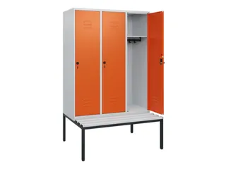 locker met bank,HxBxD 1950x1200x815mm,3vak,vak B 400mm,draaigrendel - 2