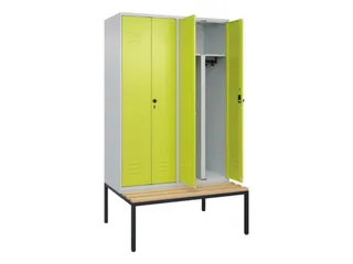 PBM-locker met bank,HxBxD 2120x1200x815mm,4vak,vak B 300mm - 2