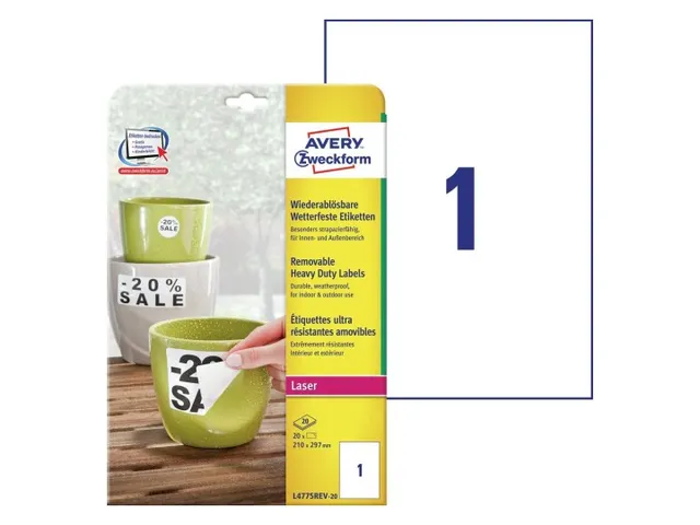 Etiket Avery L4775REV-20 210x297mm wit 20stuks