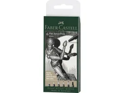 Tekenstift Pitt Artist Pen 199 zwart 6 stuks XXS XS S F M en 1.5