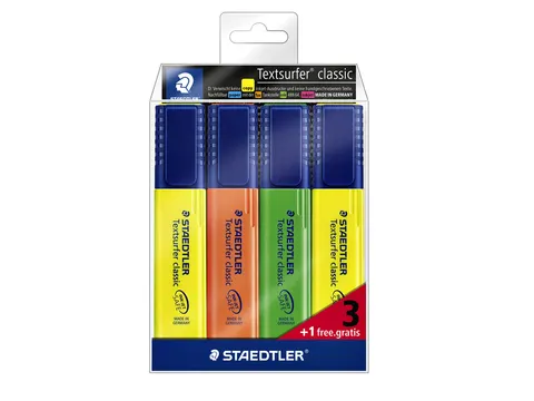 Markeerstift Staedtler 364 Textsurfer set à 3 stuks assorti + 1 geel