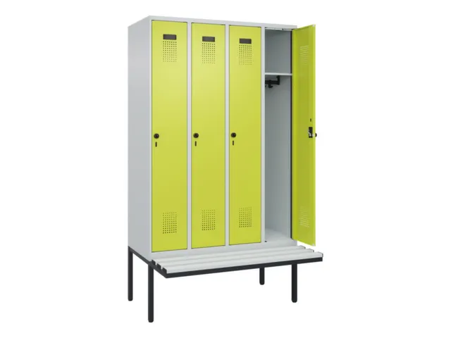 locker met bank,HxBxD 2120x1200x815mm,4vak,vak B 300mm,draaigrendel
