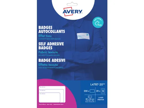 Naambadge etiket Avery L4787 80x50mm Blauw kader Laserprinter 200stuks