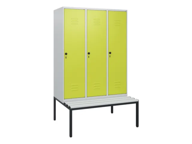 locker met bank,HxBxD 1950x1200x815mm,3vak,vak B 400mm,draaigrendel