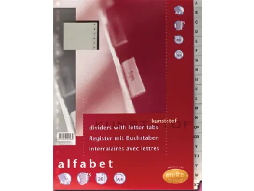 Tabbladen Multo PP A4 23-Gaats 7042020 20-Delig Grijs A-z