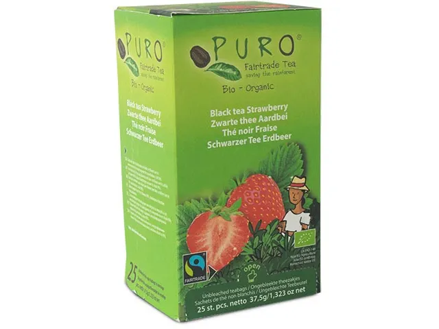 Puro thee Aardbei zwarte thee Fairtrade 25 zakjes