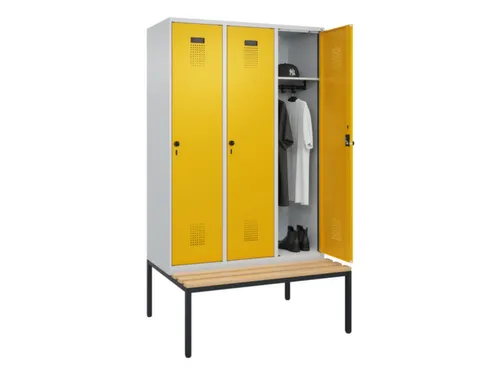locker met bank,HxBxD 2120x1200x815mm,3vak,vak B 400mm,draaigrendel