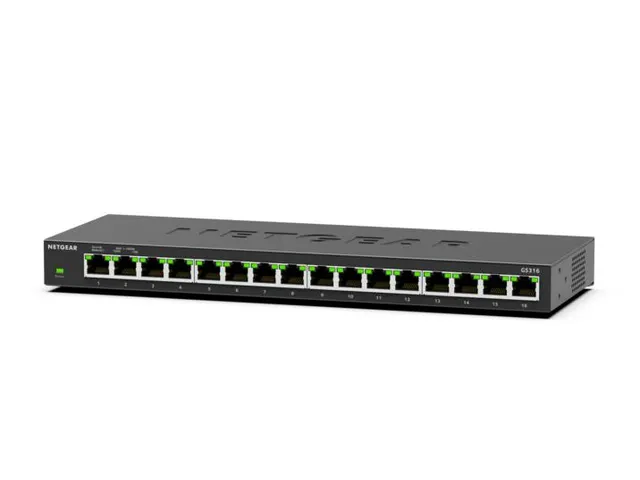 NETGEAR GS316, Unmanaged, L2, Gigabit Ethernet (10/100/1000), Ophangsy