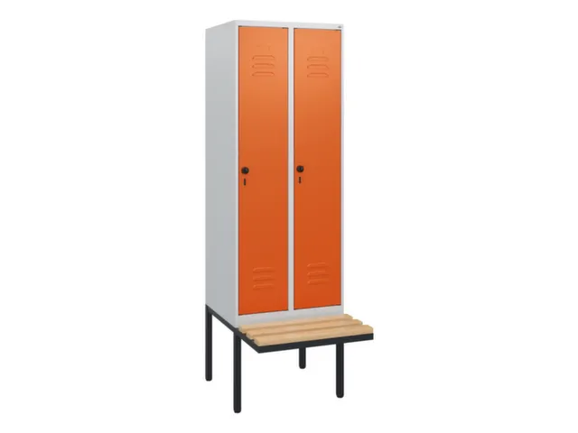 locker met bank,HxBxD 1950x600x815mm,2vak,vak B 300mm,draaigrendel