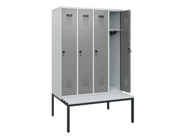 locker met bank,HxBxD 1950x1200x815mm,4vak,vak B 300mm,draaigrendel