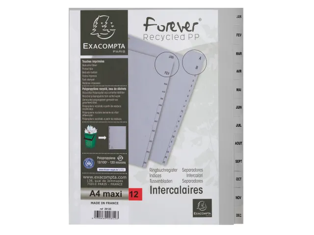 Bedrukte Tabbladen Grijs Polypropyleen jan-dec 12-Delig A4+ 23-Gaats