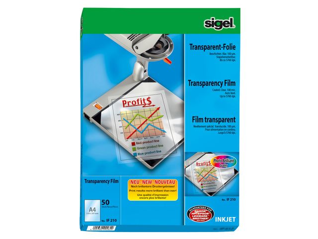 inkjetfolie Sigel A4 transparant 50 vel stapelbaar | ProjectieschermWinkel.nl
