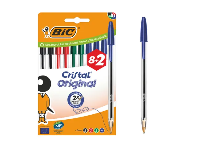 Balpen Bic Cristal medium assorti blister à 8+2 gratis
