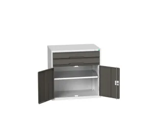 ladekast HxBxD 800x800x550mm 2laden 2deuren RAL7035 front RAL7016 - 1