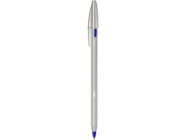 Balpen Bic Cristal Re-new medium zilver + 2 vullingen blauw