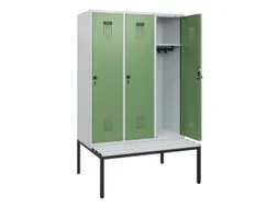 locker met bank,HxBxD 1950x1200x815mm,3vak,vak B 400mm,draaigrendel