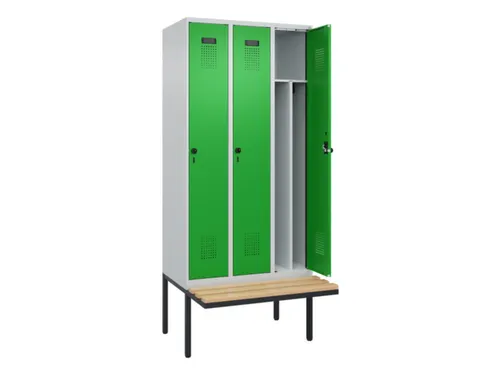 locker met bank,voor scheiding van kleding,HxBxD 2120x900x815mm,3vak