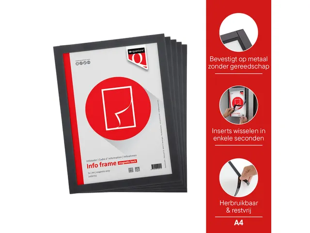 Infokader Quantore magnetisch 5- pack A4 zwart