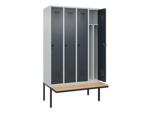 locker met bank,voor scheiding van kleding,HxBxD 2120x1200x815mm,4vak