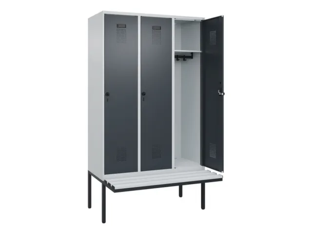 locker met bank,HxBxD 2120x1200x815mm,3vak,vak B 400mm,draaigrendel