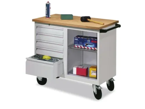 Werkplaatswagen 5 Laden 400kg Staalplaat Ral7035 Front Ral5010