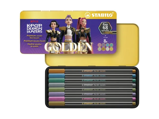 STABILO Pen 68 Metallic KPop Demon Hunters Viltstiften 8 Kleuren Etui