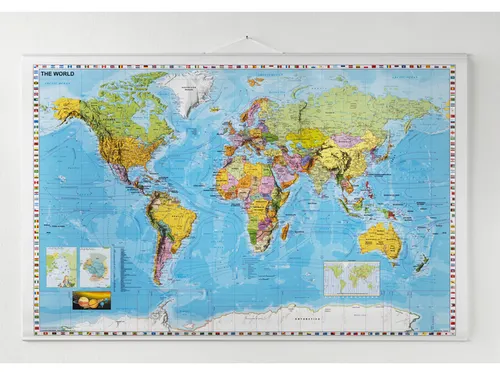 Wereldkaart Naga 89x137cm met ophangkoord