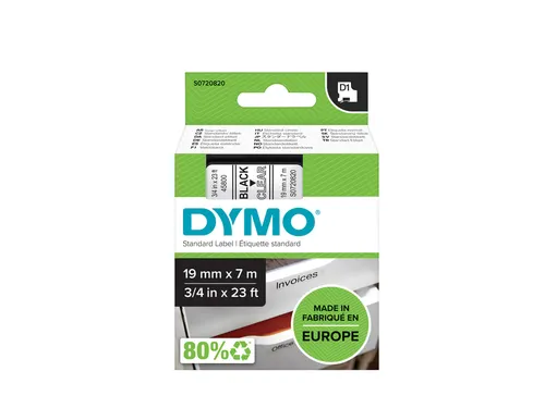 Labeltape Dymo 45800 D1 S720820 19mmx7m zwart op transparant