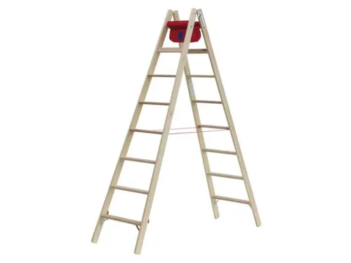 trapladder,beide zijden,2x8,treden,balk L 2,36m,hout
