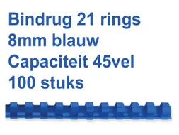 Bindrug Fellowes 8mm 21-rings A4 blauw 100stuks