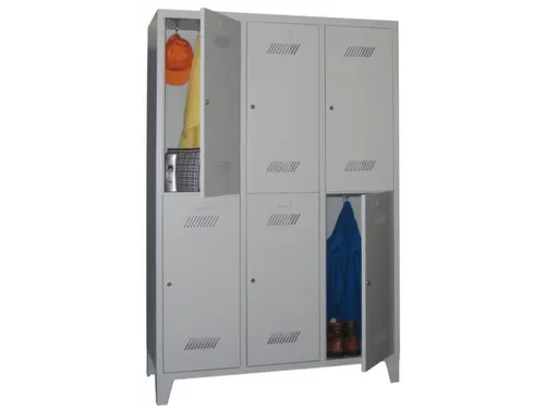 dubbeldekse locker,HxBxD 1850x1200x500mm,3x2vak.,RAL7035,front RAL6011