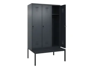 locker met bank,HxBxD 2120x1200x815mm,3vak,vak B 400mm,draaigrendel - 1