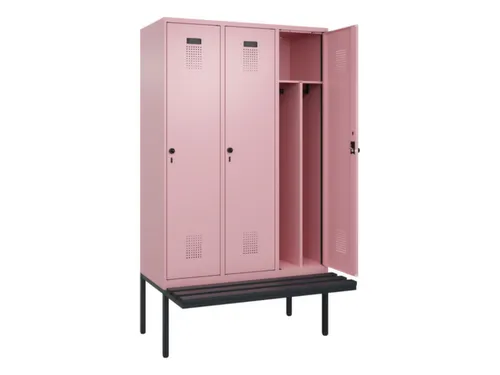 locker met bank,voor scheiding van kleding,HxBxD 2120x1200x815mm,3vak