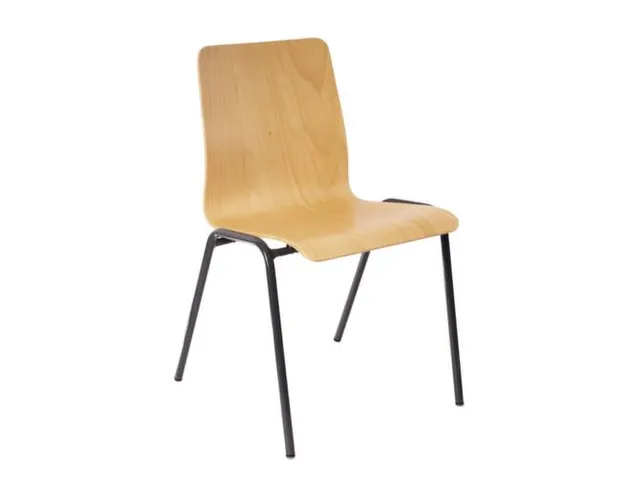 Houten Kuipstoel,4Voeten Ronde Buis Antraciet,Zitschaal Beuken