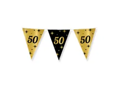 Slinger Folie vlaggen Party Flag Foil '50' Goud-Zwart 30cmx10m