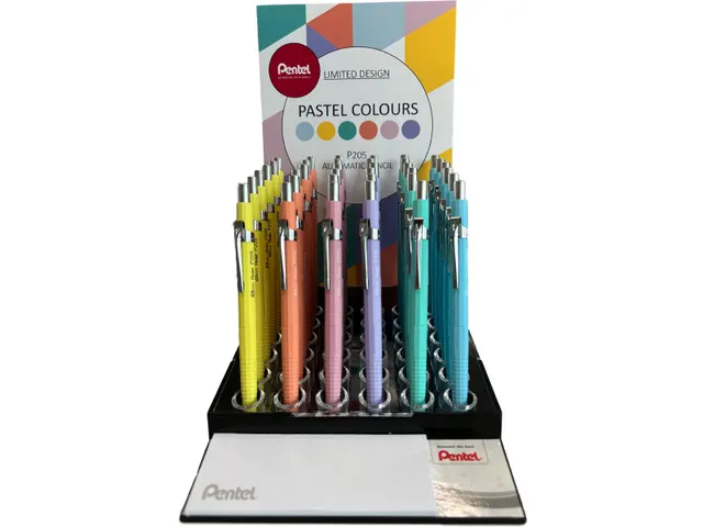 Pentel P205 Vulpotlood 0.5mm Pastel kleuren Assorti display 36 stuks