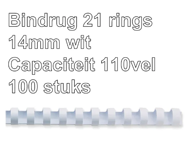 Bindrug GBC 14mm 21-rings A4 wit 100stuks