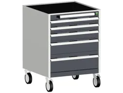 ladekast verrijdbaar 880x650x525mm 5laden romp RAL7035 front RAL7016