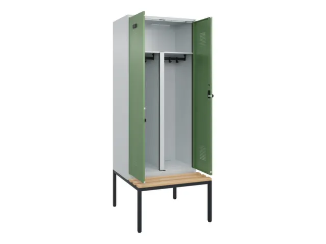 PBM-locker met bank,HxBxD 2120x800x815mm,2vak,vak B 400mm,draaigrendel