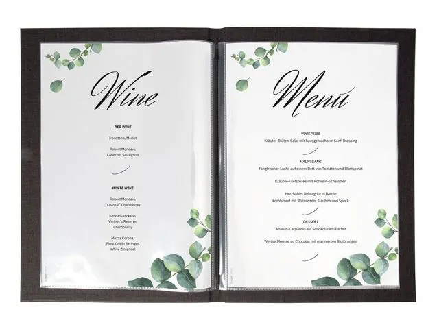 Porte-menu Sigel A4 gris foncé avec insert bambou pour 8 feuilles