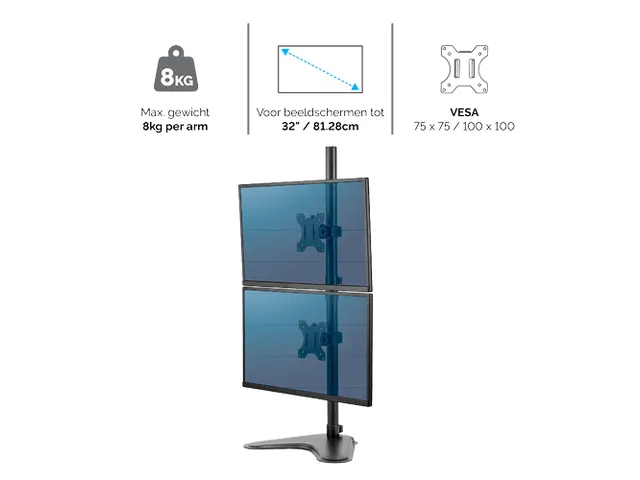 Bras écran Fellowes Seasa double vertical sur pied noir
