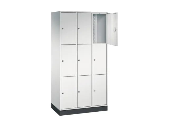 lockerkast,RAL 7035,HxBxD 1950x920x500mm,3x3vakken,cil.-slot,sokkel