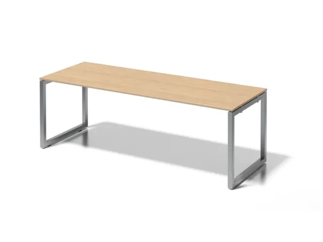 bureau,HxBxD 740x2200x800mm,blad esdoorn,sledeframe zilverkleurig